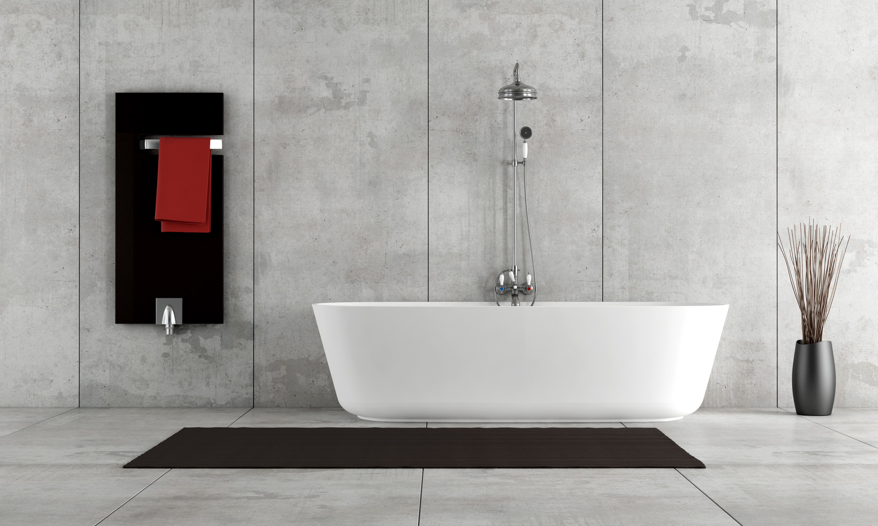 Badezimmer mit grossformatigen Feinsteinzeugplatten